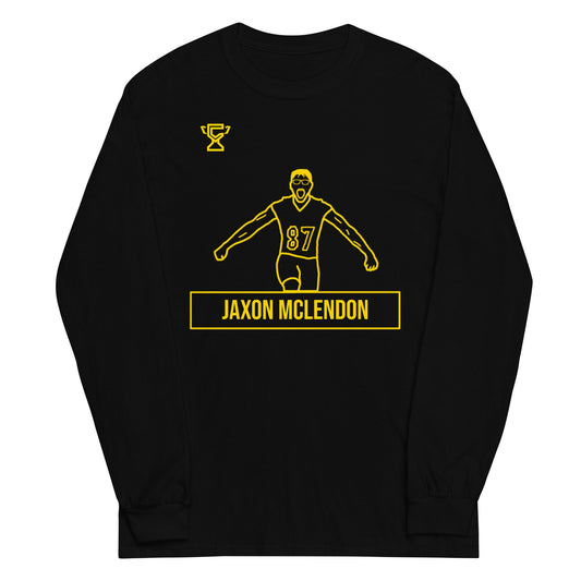 Black long sleeve shirt featuring artwork of Jaxon Mclendon.