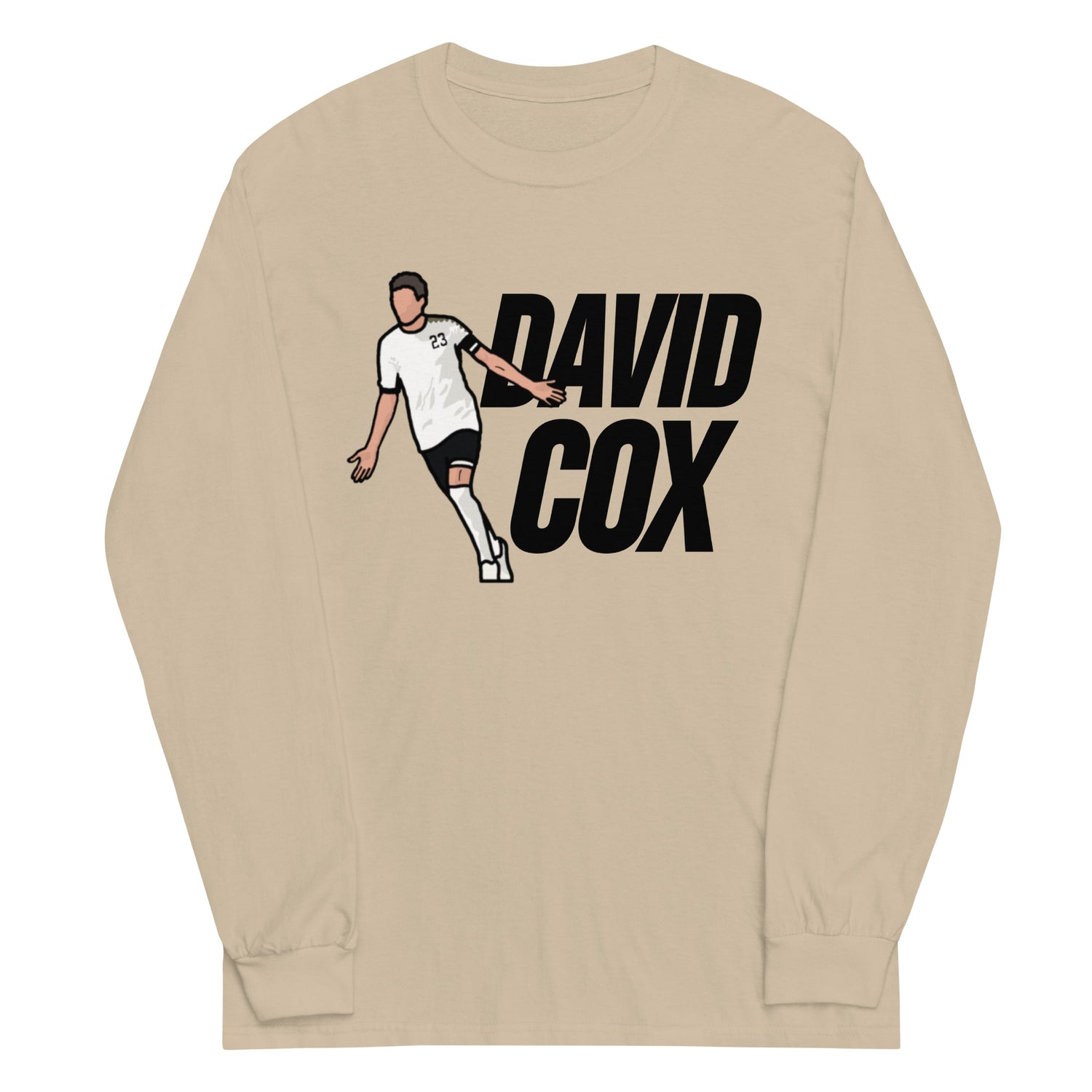 Tan long sleeve shirt featuring artwork of David Cox.