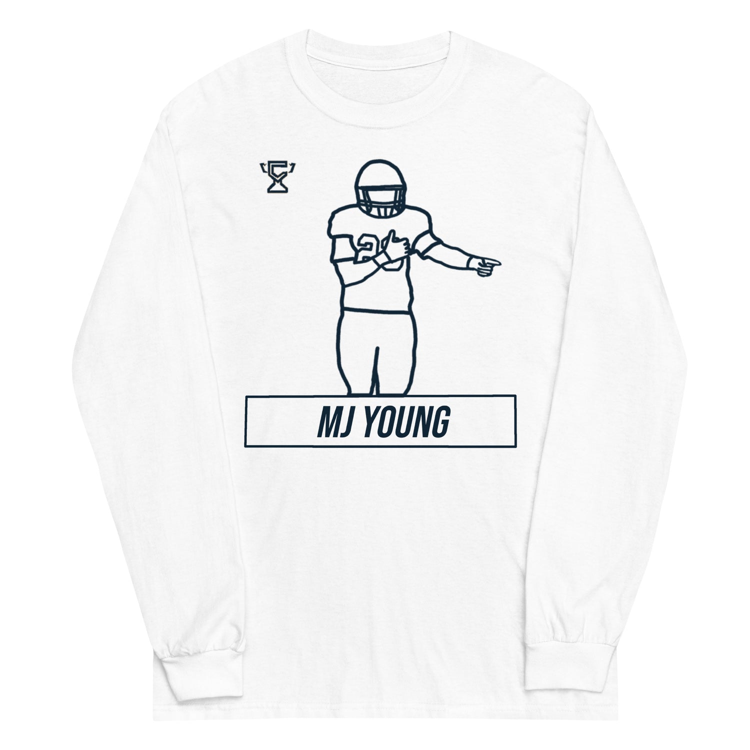 White long sleeve shirt featuring MJ Young.