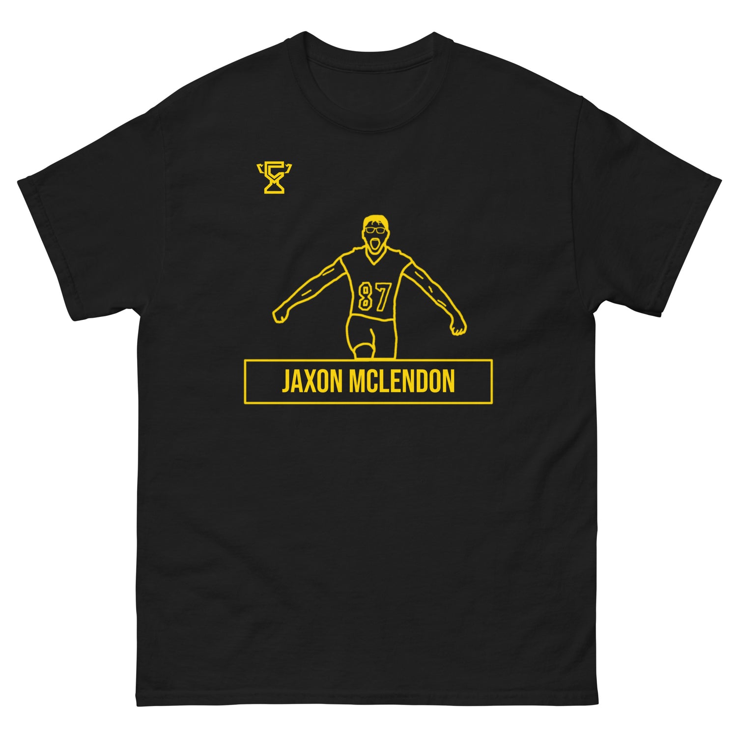 Black t-shirt featuring artwork of Jaxon Mclendon.