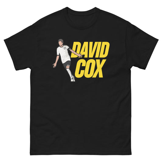 Black t-shirt featuring artwork of David Cox.