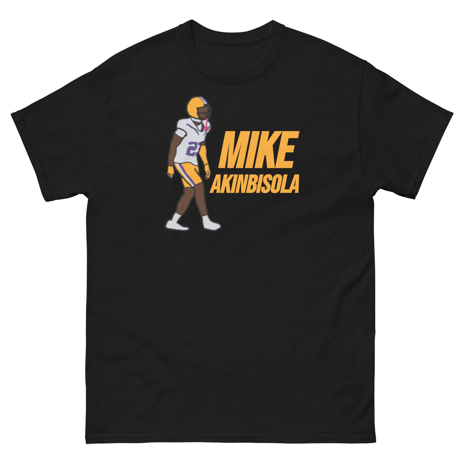 Black t-shirt featuring artwork of Mike Akinbisola.