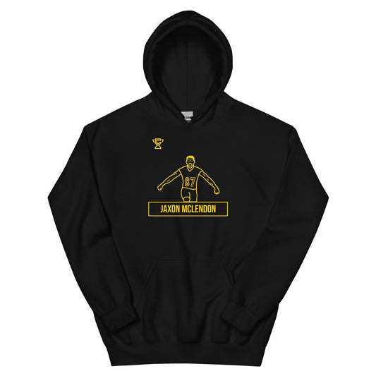 Black hoodie featuring artwork of Jaxon Mclendon.